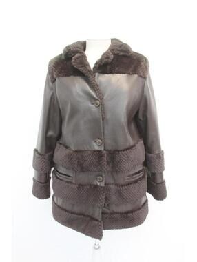 Mint Sheared Beaver & Brown Leather Fur Jacket Coat Women Woman Size 4 Petite
